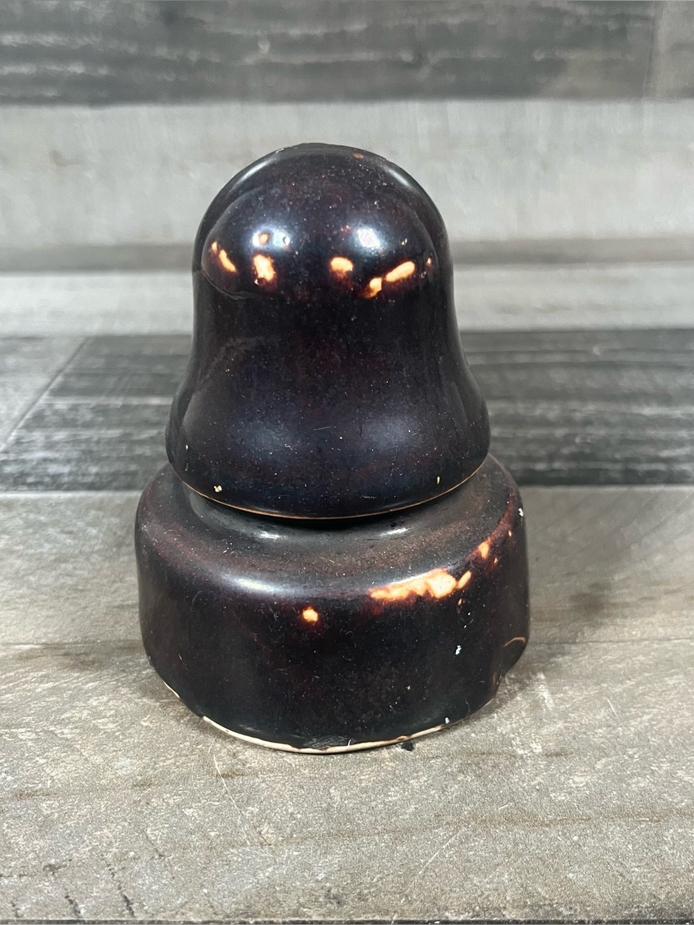 Vintage Glazed Brown Helmet Shaped Ceramic Porcelain Insulator